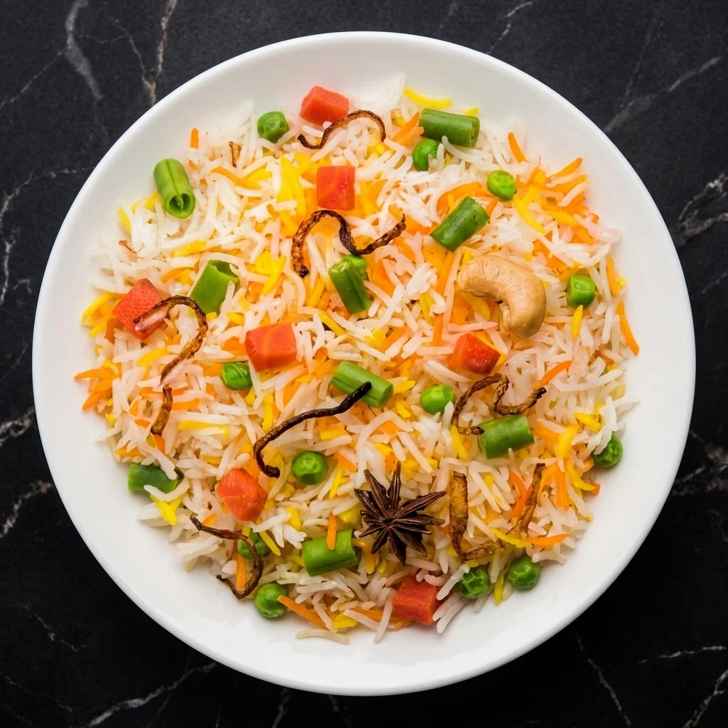 Vegetarian veg biryani and Indian curry mains at Hyderabad Biryani House, Sunset Vancouver